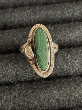 Vintage Sterling Silver Mexico Ring Malachite signed